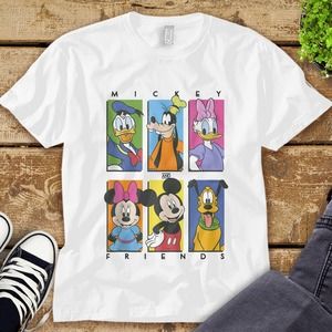 Disney Mickey And Friends Group Shot Panels Graphic Unisex Tee Adult T-shirt Kid